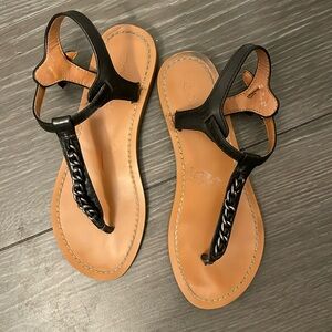 Coach Leather Chain T Sandals - Black - size 5